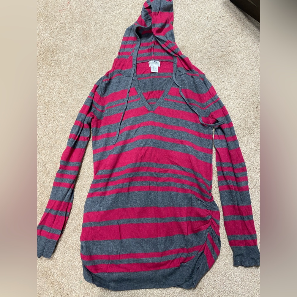 Pink and gray hooded sweater maternity
